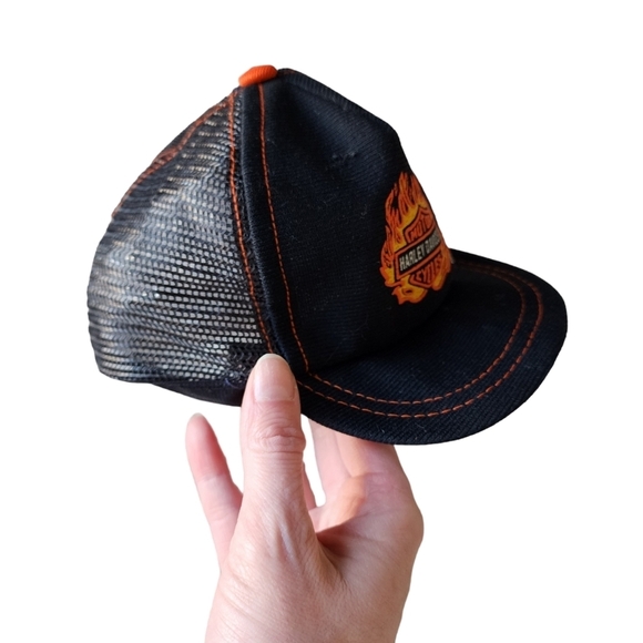 HARLEY DAVIDSON x VINTAGE 80's flame emblem trucker hat mesh cap baby - Picture 5 of 10